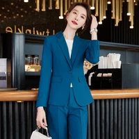 2022 autumn formal ladies blue blazer women business suits with sets work wear office uniform large size pants jacket spring