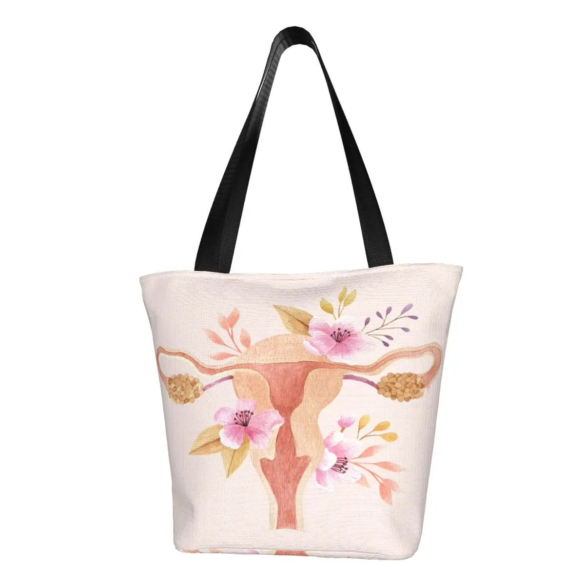 

Женская сумка с цветами репродуктивной системы, сумка-шоппер, сумка через плечо, многоразовая сумка для покупок
