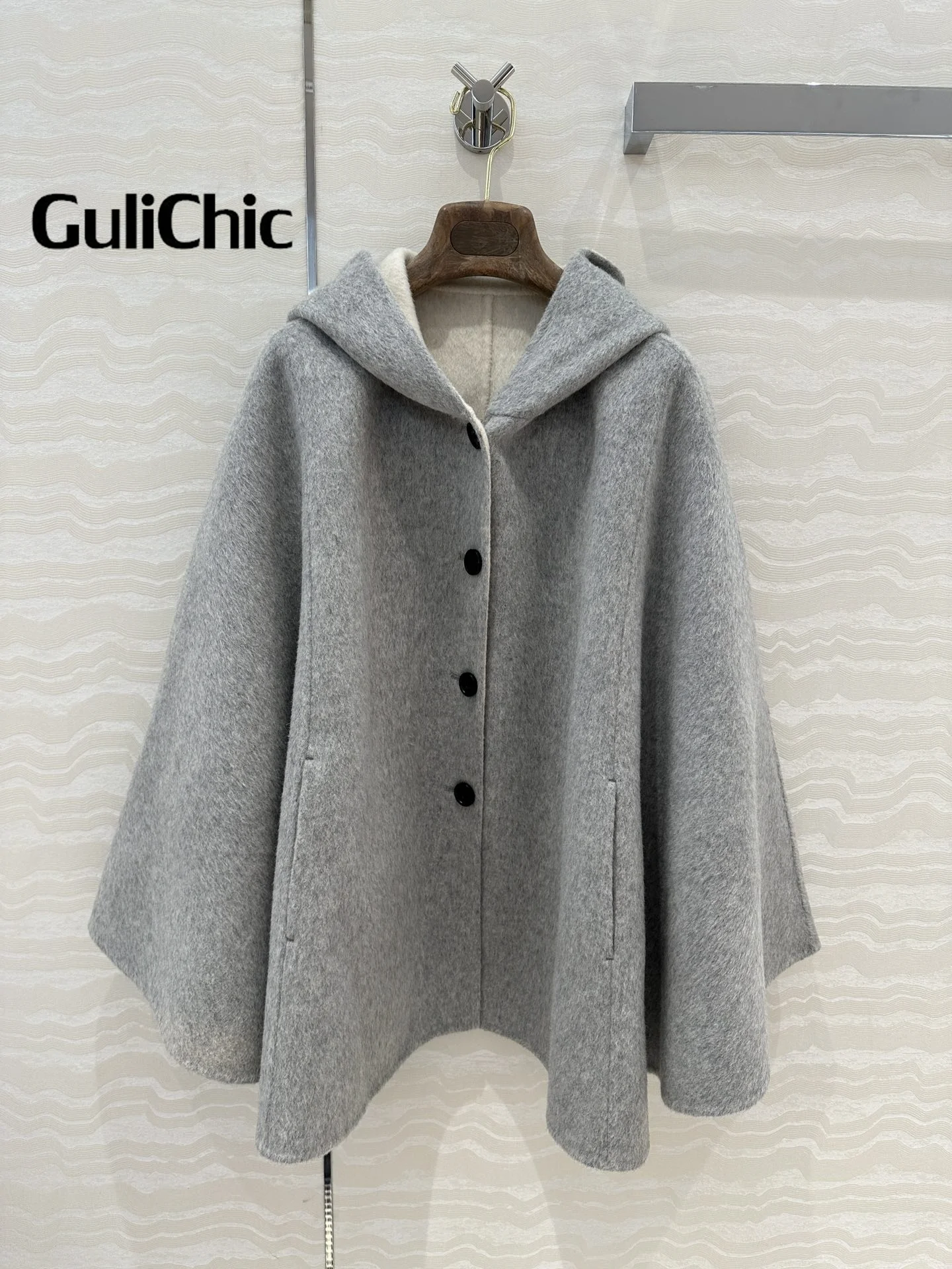10 7 GuliChic Женская одежда элегантная кашемировая шерстяная свободная накидка с