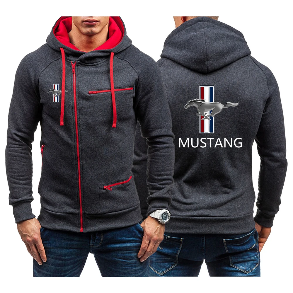 

2023 Ford Mustang Autumn and Winter New Mens Hoodies Long Sleeve Zipper Cardigan Hoodie Casual Solid Hooded Pullover Sweatshirt