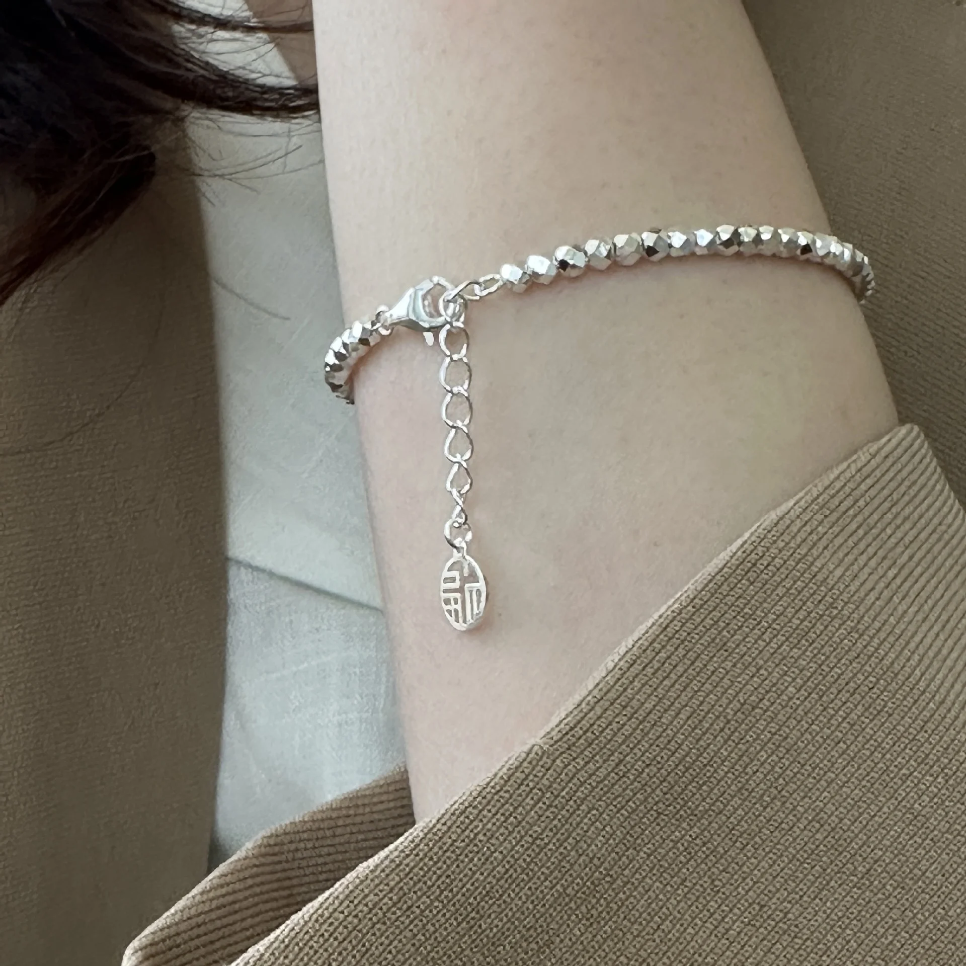 

Zi Fu Yuan Brand Broken Silver Bracelet Women's 925 Sterling New Chinese Style Design Irregular Cut