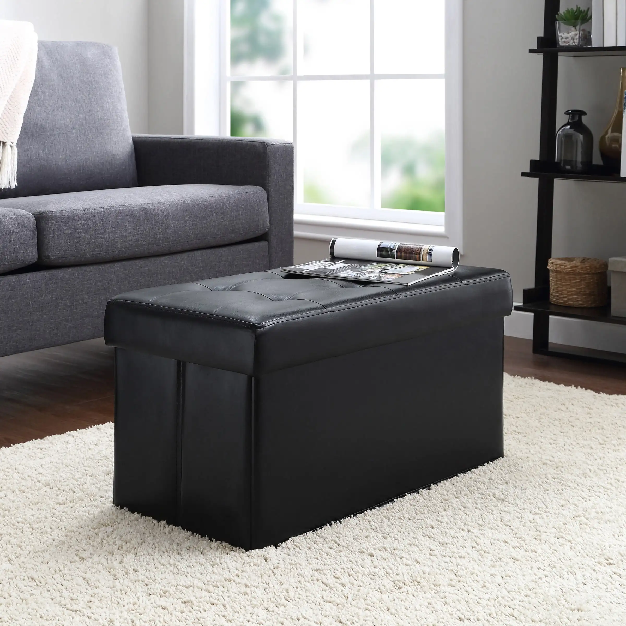 

Mainstays 30-inch Collapsible Storage Ottoman, Quilted Black Faux Leather