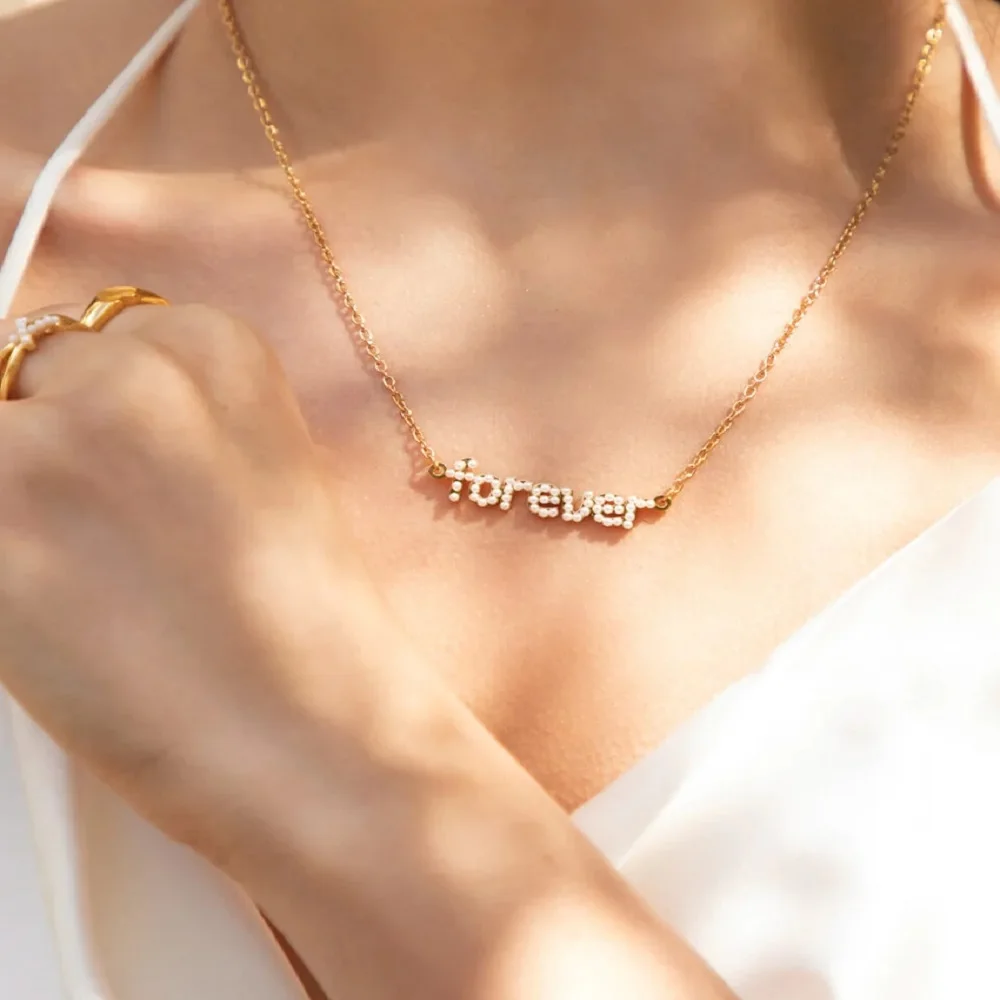 

Personalized Pearl Name Necklace Custom Mini Letters Stainless Steel Pendent Gold Plated Chocker For Women Gift Elegant Jewelry