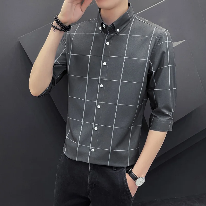 Summer white shirt men's long sleeve business professional dress high quality crease resistant thin ice short sleeve shirt inch
