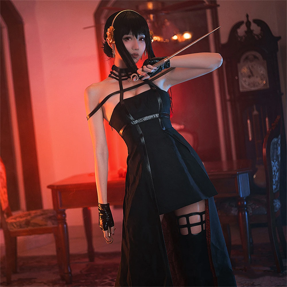 

Anime SPY×FAMILY Killer Costume Yor Forger Cosplay Costume Fancy Dress Party Thorn Princess Cosplay Black Dress