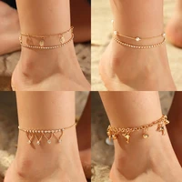 ankle beach bracelet for women boho jewelry dolphin white pearl gold color leaf clear crystal diamond inlaid claw foot chain