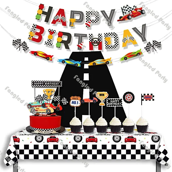 

Race Car Birthday Party Banner Two Fast Party Decor Cupcake Banner Cake Toppers Trophy Race Car Hat Table Cover Decor Supplies