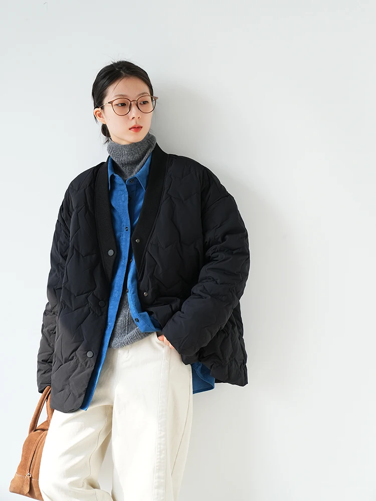 Простой и практичный одяг! 90 Белый утиный пух с v-образным вырезом ромбовидным