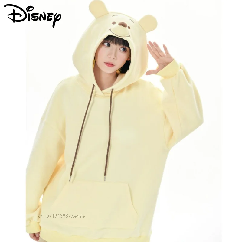 

Pooh Bear Disney Women Hooded Pullovers Plush Cotton Warm Sweatshirts Fashion Hoodies Girls Y2k Cute 3D Design Hipster Clothes