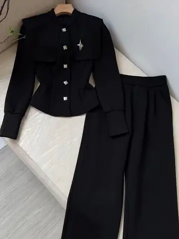 Neploe 2025 Интернет-взрывное пальто со стояком и высокой талией, спортивные женские брюки в западном стиле, комплект из двух предметов, свободный костюм, брюки