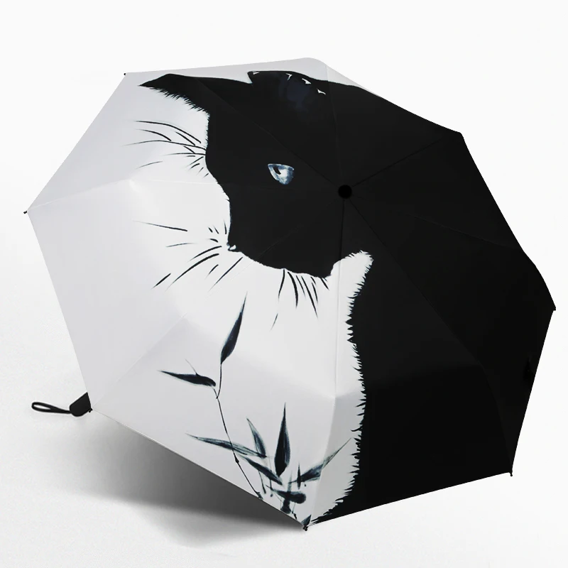 

Cat Pattern Umbrella Black Coating Sun Umbrellas Women Manual Rain Parasol Folding Anti-UV Sunscreen Paraguas Travel Sombrilla