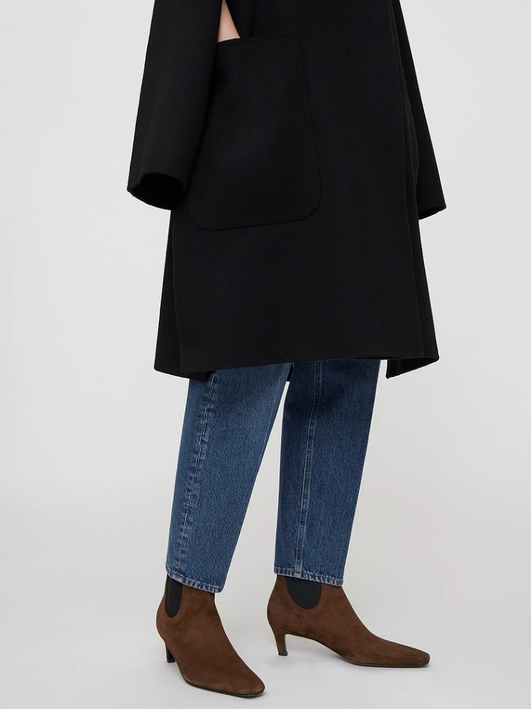 

Осенне-зимние новые классические черные кожаные ботинки средней длины в стиле ретро с квадратным носком на низком каблуке