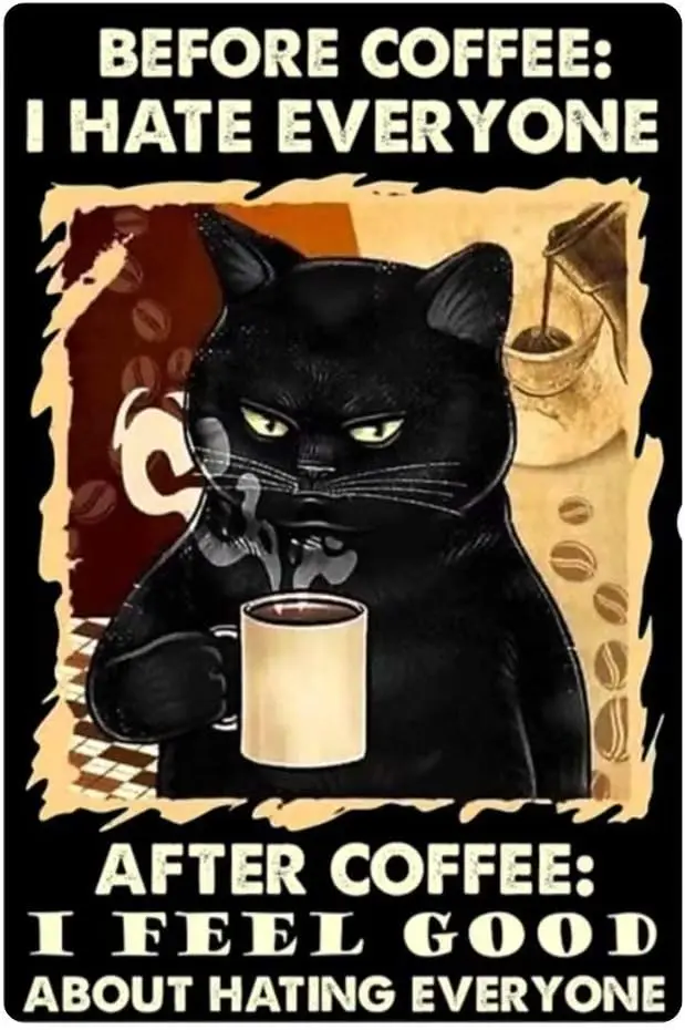 Blue rbbt Ct Metl Tn Sgn Before Coffee искусство Hte Ever Yone Wll Funny Home Vntge Decor 8x12 nch ron Pntng