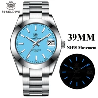 2022 steeldive new 39mm mens mechanical watches nh35 automatic watch sapphire stainless steel 200m waterproof reloj hombre