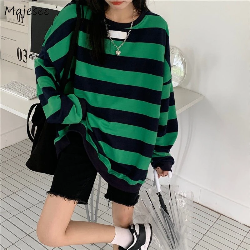 

Sweatshirts Women Striped Trendy Cool Streetwear Loose All-match Cozy Popular Korean Style Preppy Ulzzang Autumn BF Casual Chic
