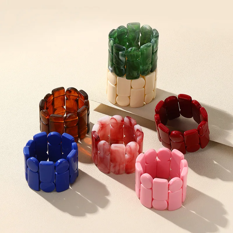 

2023 New Fashion Elasticity Charm Chain Bracelets for Women Girls Wide Acrylic Bangles Bracelet Geometric Stretch Jewelry Gifts