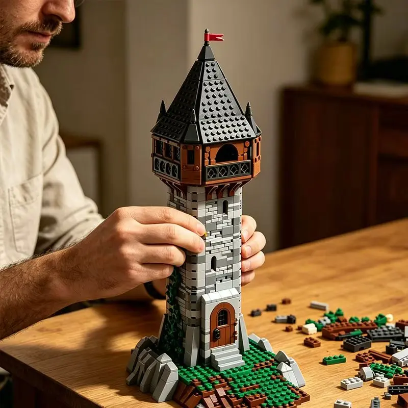 Фото Конструктор MOC: Средневековая башня-замок, набор для сборки из мелких деталей, архитектурная модель для расширения сцены, 1773 детали №4