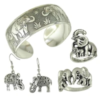 women vintage cuff wide bangle elephant carved pattern silver plated tibetan indian jewelry
