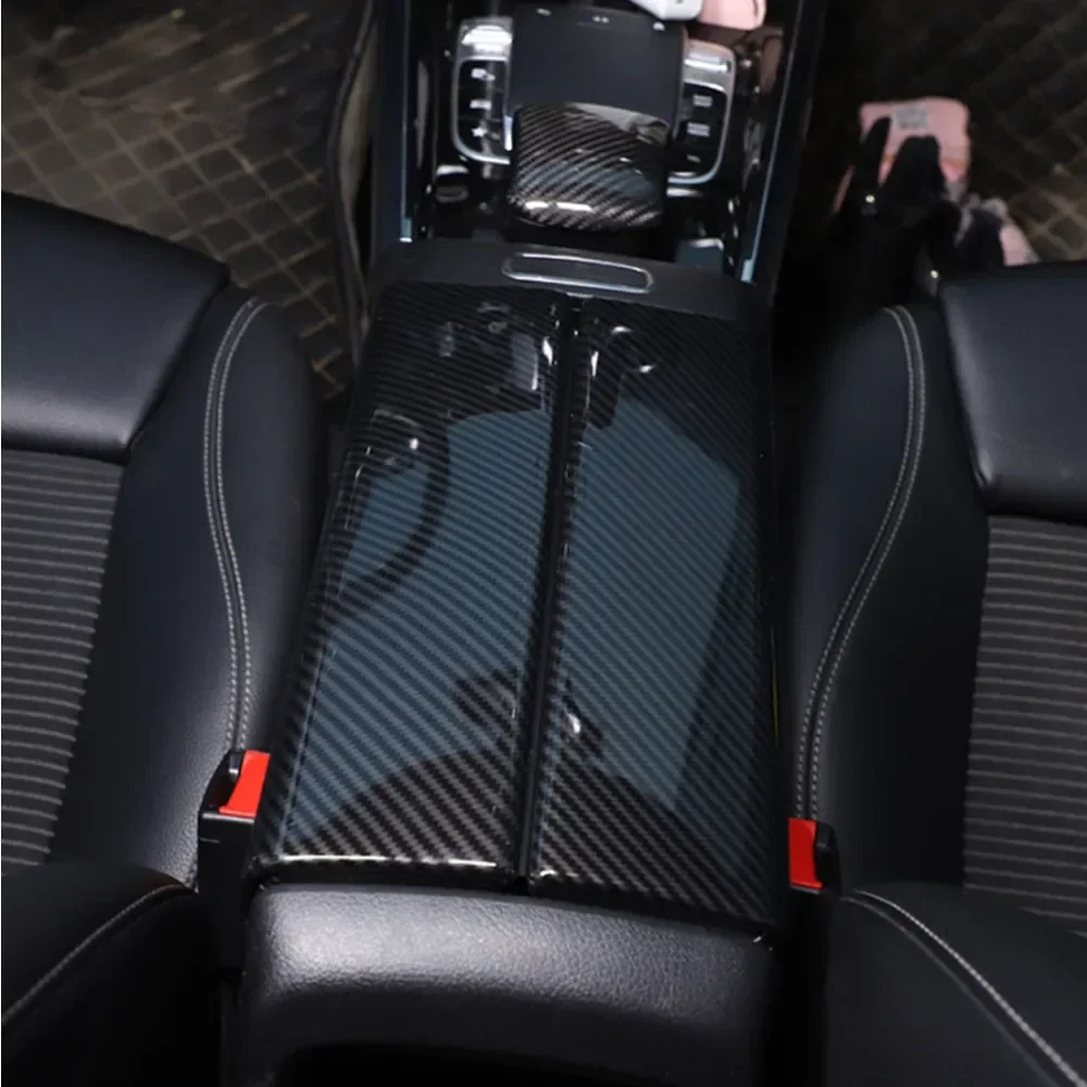 Фото ABS Carbon Автомобильный центральный подлокотник для хранения, панель, накладка для Mercedes Benz A B Class CLA GLA GLB W177 W247 C118 H247 2019-24 №4