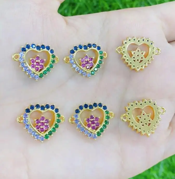 

2pcs heart Fashion DIY for Bracelet Jewelry Making Copper Gold Color Cubic Zirconia Charms Accessories Connector daf3a