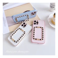 pu plain leather two color flower stand phone case for iphone 11 12 13 pro max phone cover with stand phone case for iphone 13