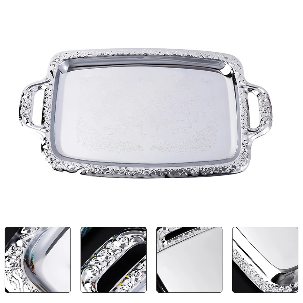 

Tray Serving Platemetal Dishstorage Silver Container Table Bread Coffee Kitchen Tableware Jewelry Vanity Dessert Steel Appetizer