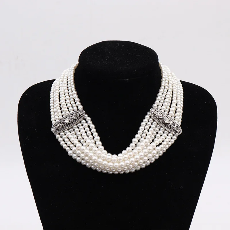 

Vintage Elegant Glass Pearl Multilayer Choker Necklace for Women Short Collares Colares Collier Femmel