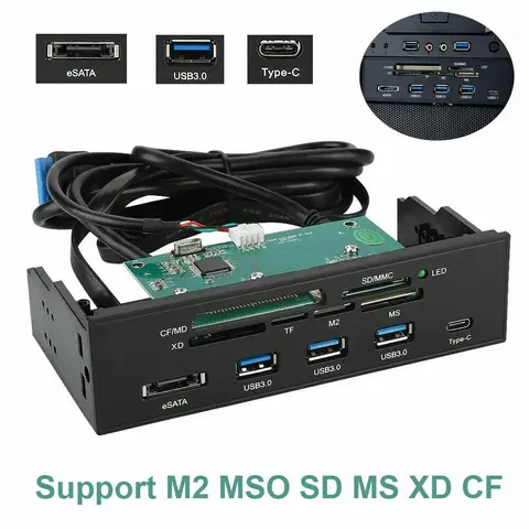 Устройство чтения карт памяти, 5,25 дюйма, USB 3,1, Тип C, поддержка CF MD XD MMC SD TF M2 MS eSATA