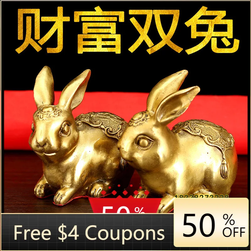 

Pure Copper Fortune Rabbit Decoration Zodiac Sign a Pair of Chinese Zodiac Sign of Rabbit Home Hallway Crafts Decorations