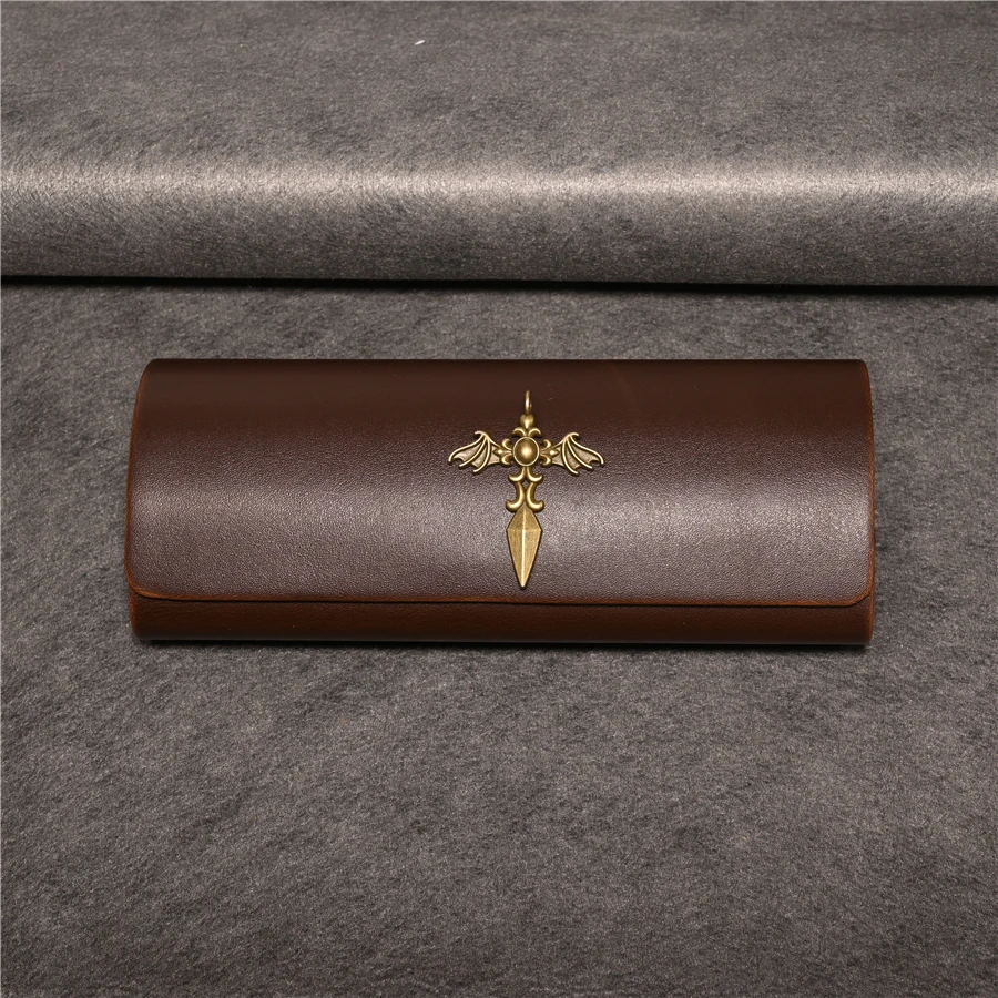 

DIY Hard Glasses Case PU Leather Anti Press Sunglasses Box Brown Magnetic Eyeglasses Cases Big Middle Size