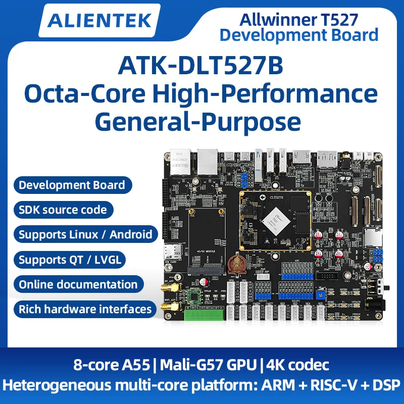 Фото Плата разработки ALIENTEK T527: Промышленный контроллер Allwinner Linux ARM с восьмиядерным процессором, высокопроизводительный SDK Android №1