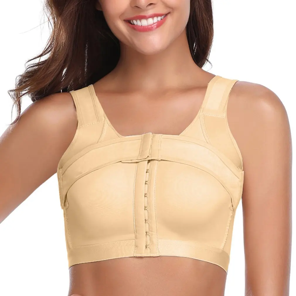 Women Post-Surgery Shaper Front Closure Bra Compression Posture Corrector Crop Top with Breast Support Band