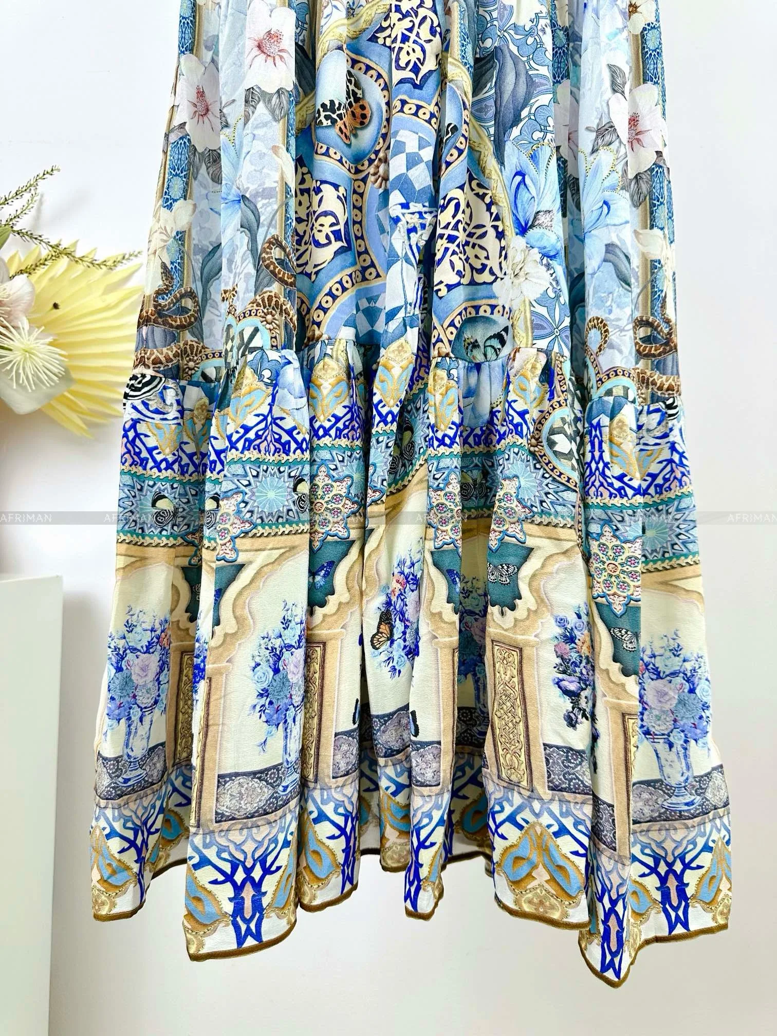 Женское однобортное платье-рубашка из 100% шелка с длинным рукавом и синим