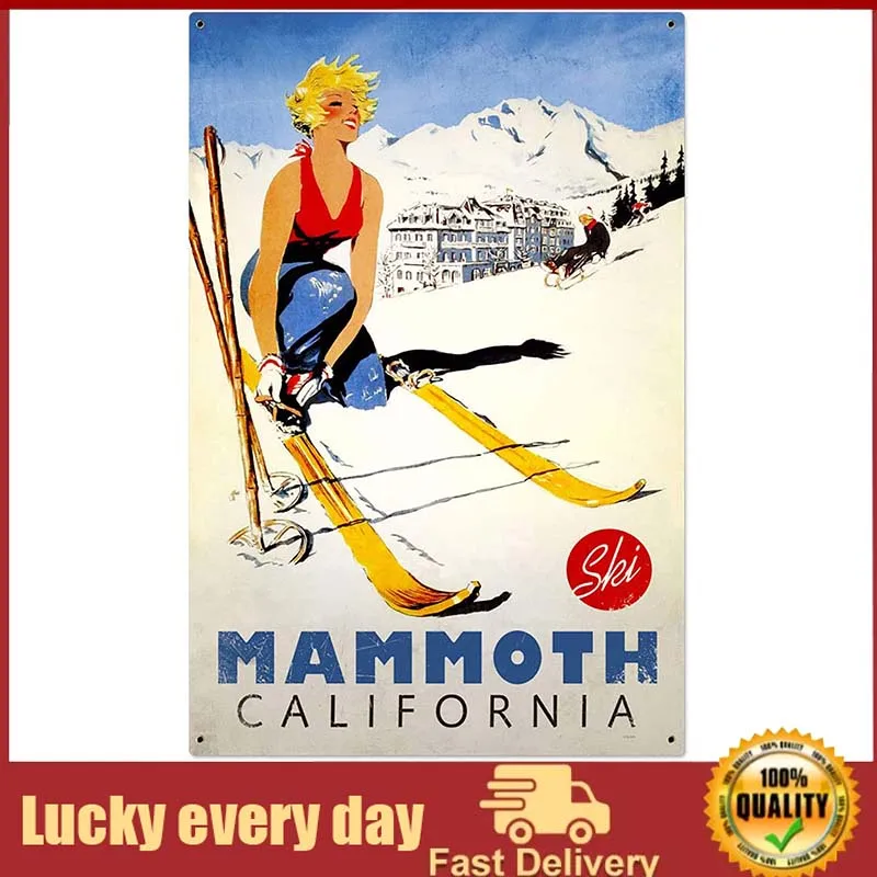 

Ski Mammoth California Babe Tin Signs Vintage Decor for Bars,Diner,Cafes Pubs Garage Home Wall Art Poster Metal Plaques