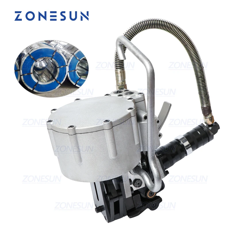 ZONESUN DB-KZ32 otomatik pnömatik 19-32mm çelik kemer çemberleme makinesi gerilim kesme paketleme ahşap çelik çemberleme aracı