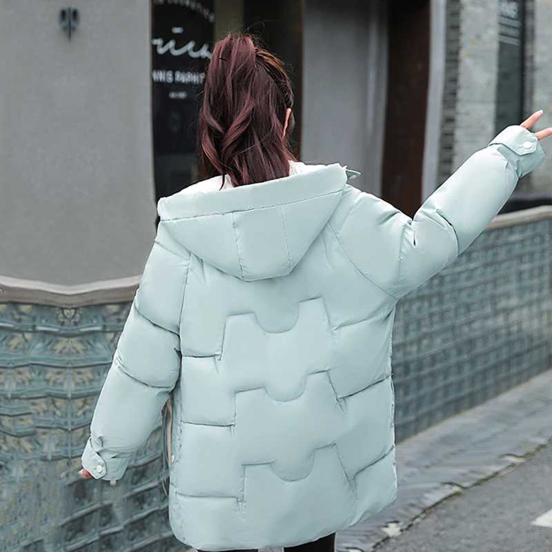 New Autumn Winter Thicken Female Warm Parka Women Casual Solid Color Loose Puffer Big Pocket Hooded Coat Jackets Outwear