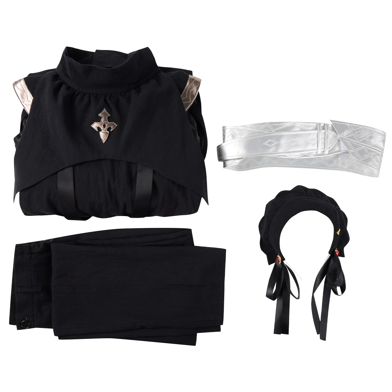 FF14 Asphodelos Chiton исцеляющий черный костюм косплей черное платье брюки головной убор