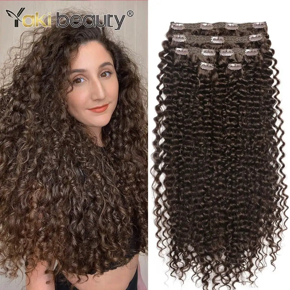 

Synthetic Afro Kinky Curly Clip In Hair Extension Double Weft Full Head 26 inch 6PCS Organic Ice Silk Hairpiece Black Brown 160g
