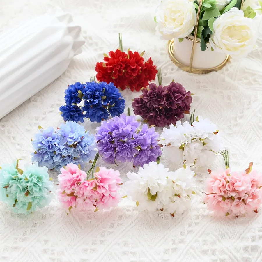 

60PCS Artificial Flowers Mini Bouquet Silk Cherry Christmas Decorations for Home Scrapbook Wedding Wreaths Diy Gifts Candy Box