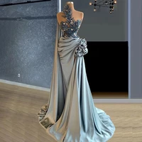 elegant arabic blue evening dresses 2022 party gowns saudi arabic appliques satin beaded floor length dubai prom dress robes
