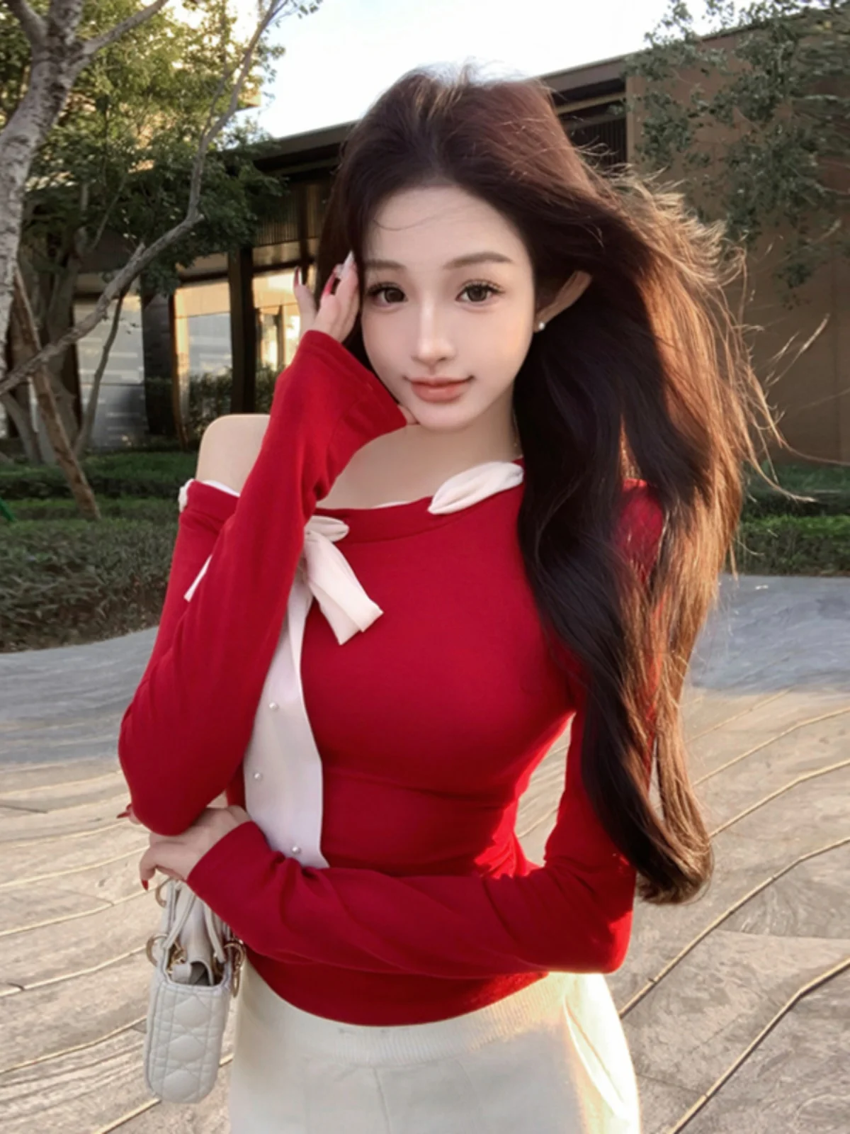 Pure Desire Sle Красная Рождественская Новая Годовая Атмосфера Бант Рубашка на