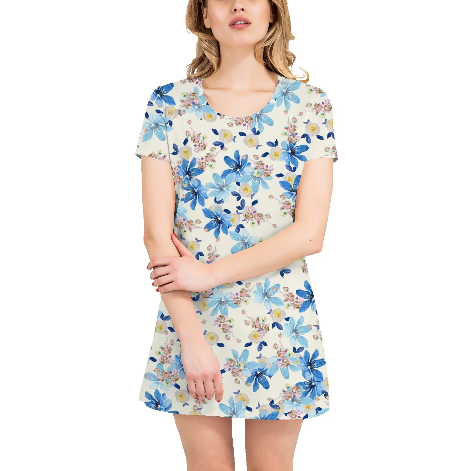 

Short-sleeved women's summer loose t-shirt dress floral print short-sleeved 2022 letter pullover breathable sunscreen clothing