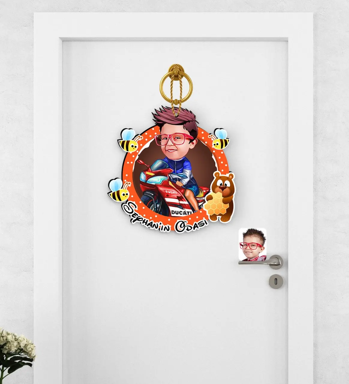 

Персонализированная Байкерская детская карикатура для детской комнаты, деревянная дверь, сюль-1