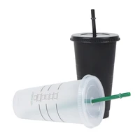 high capacity black white straw cup with lid color change coffee cup reusable cups plastic tumbler matte finish coffee mug