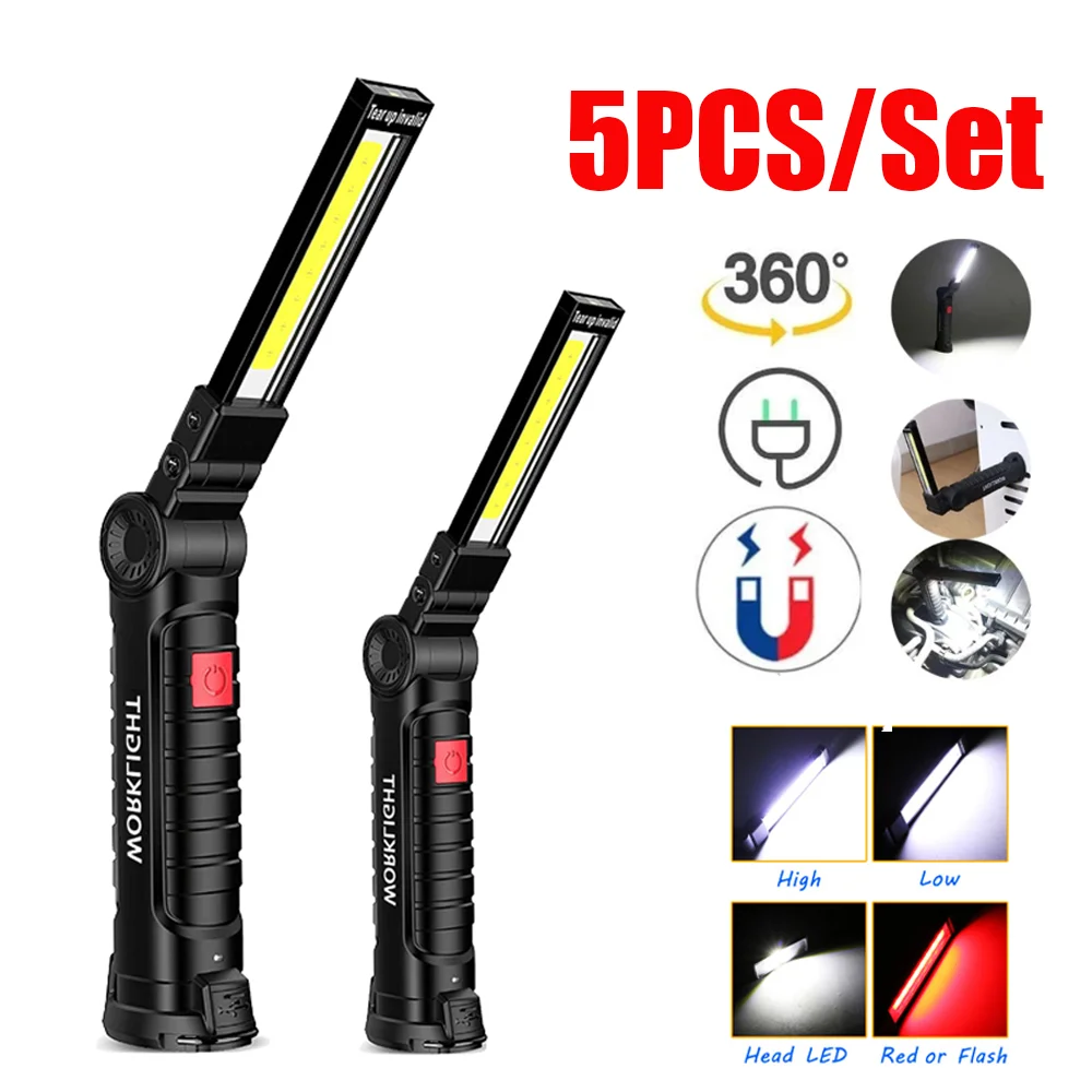 

5 PCS/Set LED Emergency Floodlight COB Folding Work Lamp Strong Magnet Torch Light Flashlight Car Repair Lamp Built-in Battery