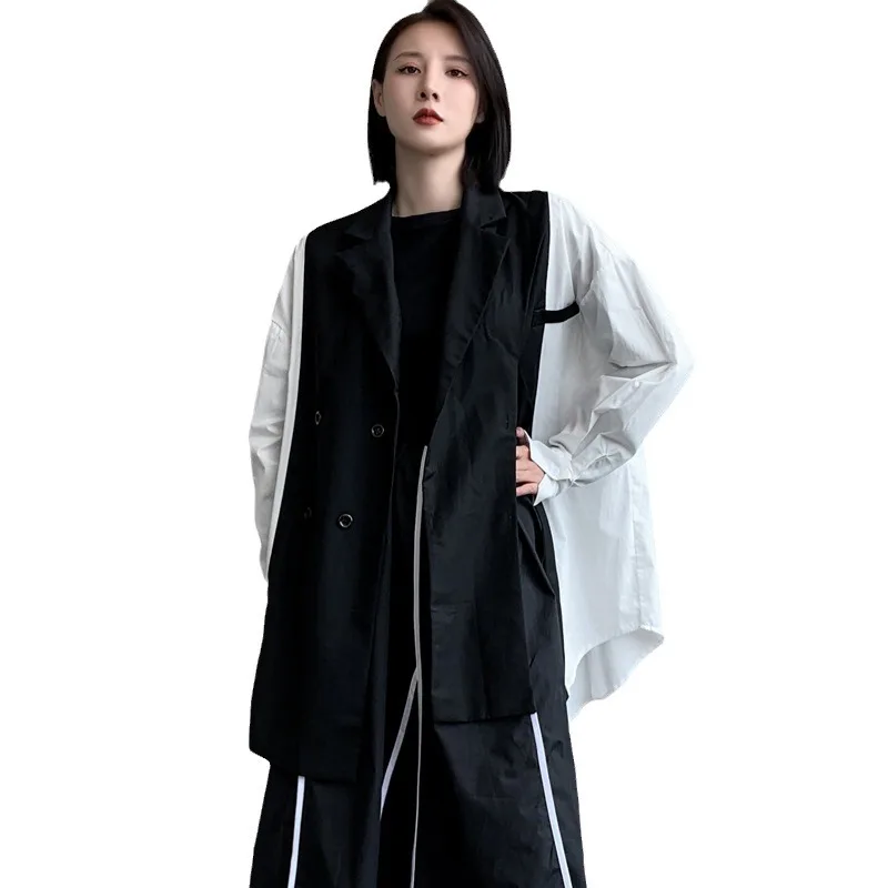 Женский блейзер GetSpring Новинка осени 2024 двубортный женский черный пальто модный