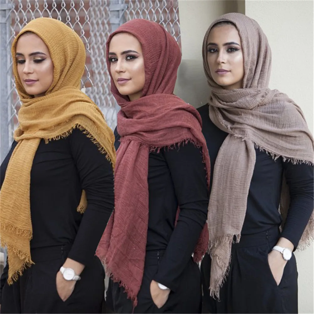 

90*180cm Women Muslim Crinkle Hijab Scarf Femme Musulman Soft Cotton Headscarf Islamic Hijab Shawls and Wraps Headband Turban