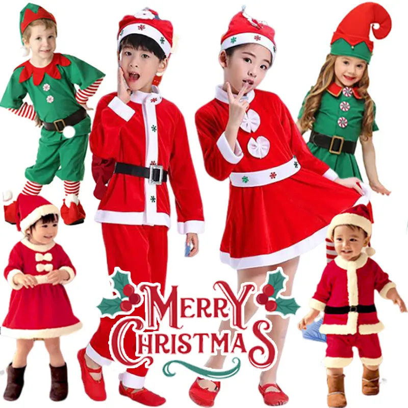 

Новогодняя Детская одежда Санта-Клаус для малышей Красная рождественская одежда искусственное красное платье комплект для детей Рождественский костюм комплект Санта-Клауса
