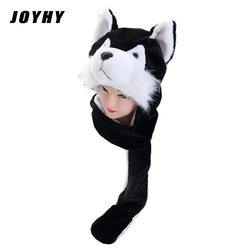 JOYHY Kids Boys Girls Black Wolf Cute Plush Animal Hats with Paws Gloves Teenagers Womens Halloween Winter Beanie Skull-caps