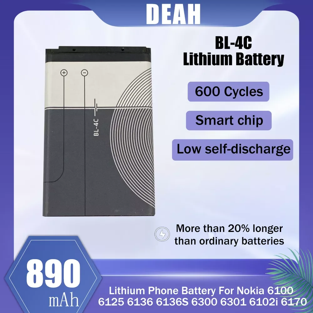 

NEW2023 890mAh BL4C BL 4C BL-4C Rechargeable Li-ion Phone Battery For Nokia 6100 6125 6136 6170 6300 6301 6102i 6170 7705 7200 7